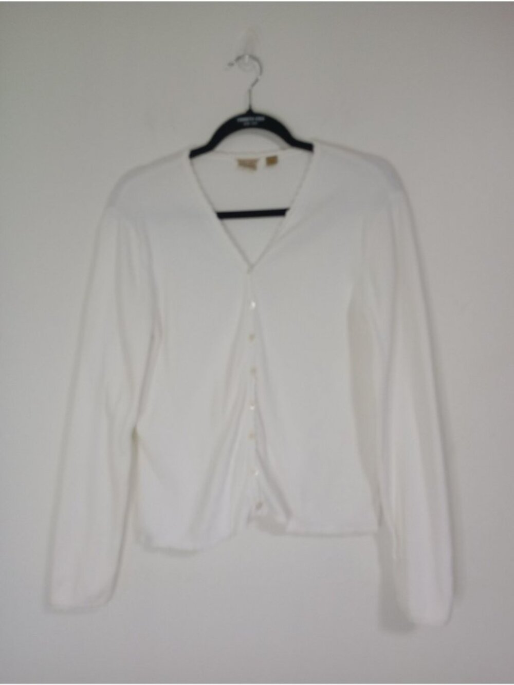 Caslon White Button-Front Cardigan Sweater Scalloped Trim Women Sz M 100% Cotton